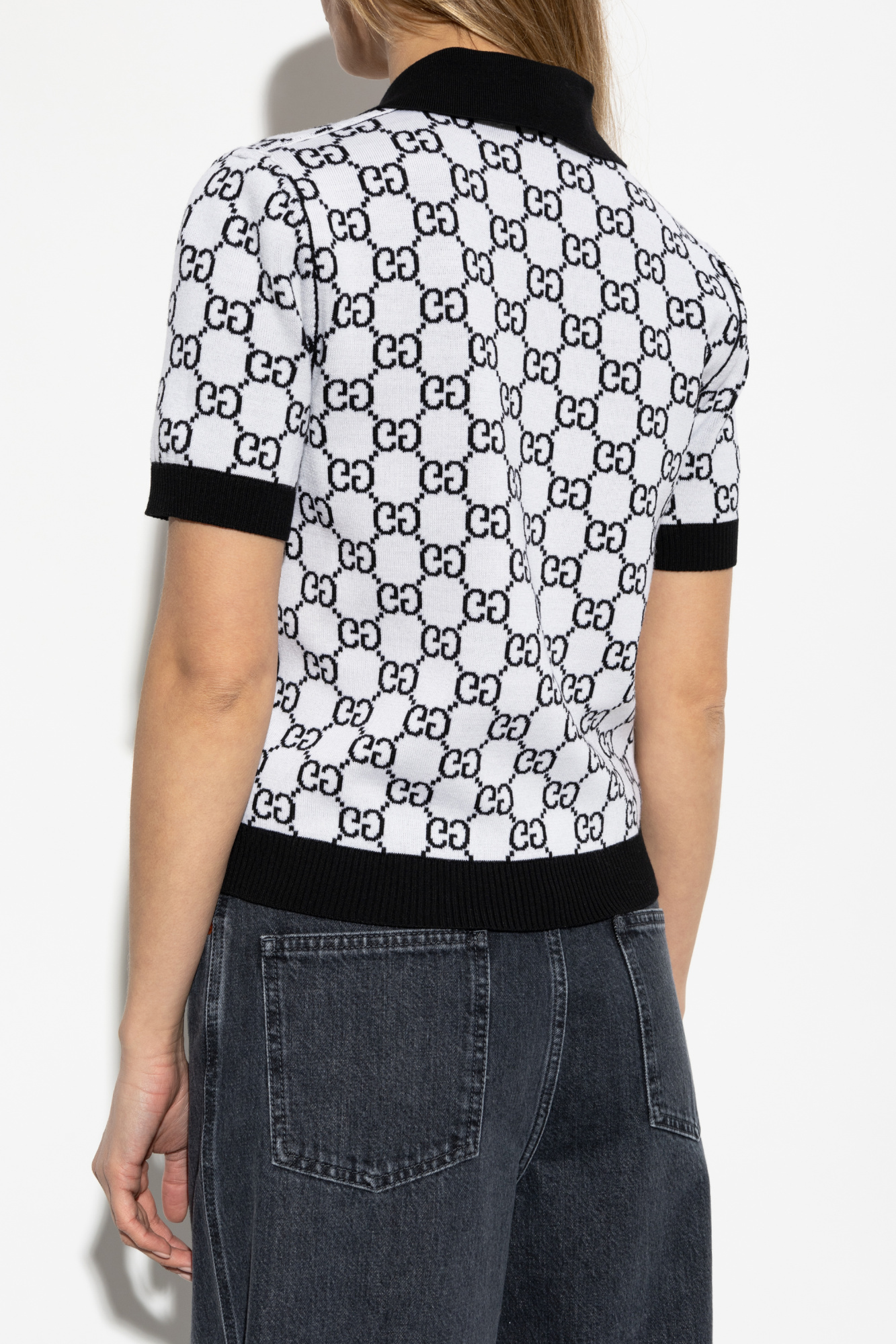 happylifeGUCCI GGウール GG cotton piquet polo shirt in grey and white | GUCCI® US